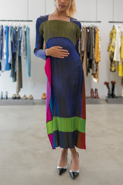 Issey Miyake 90's Runway Architectural Multicolour Dress Back Attachment