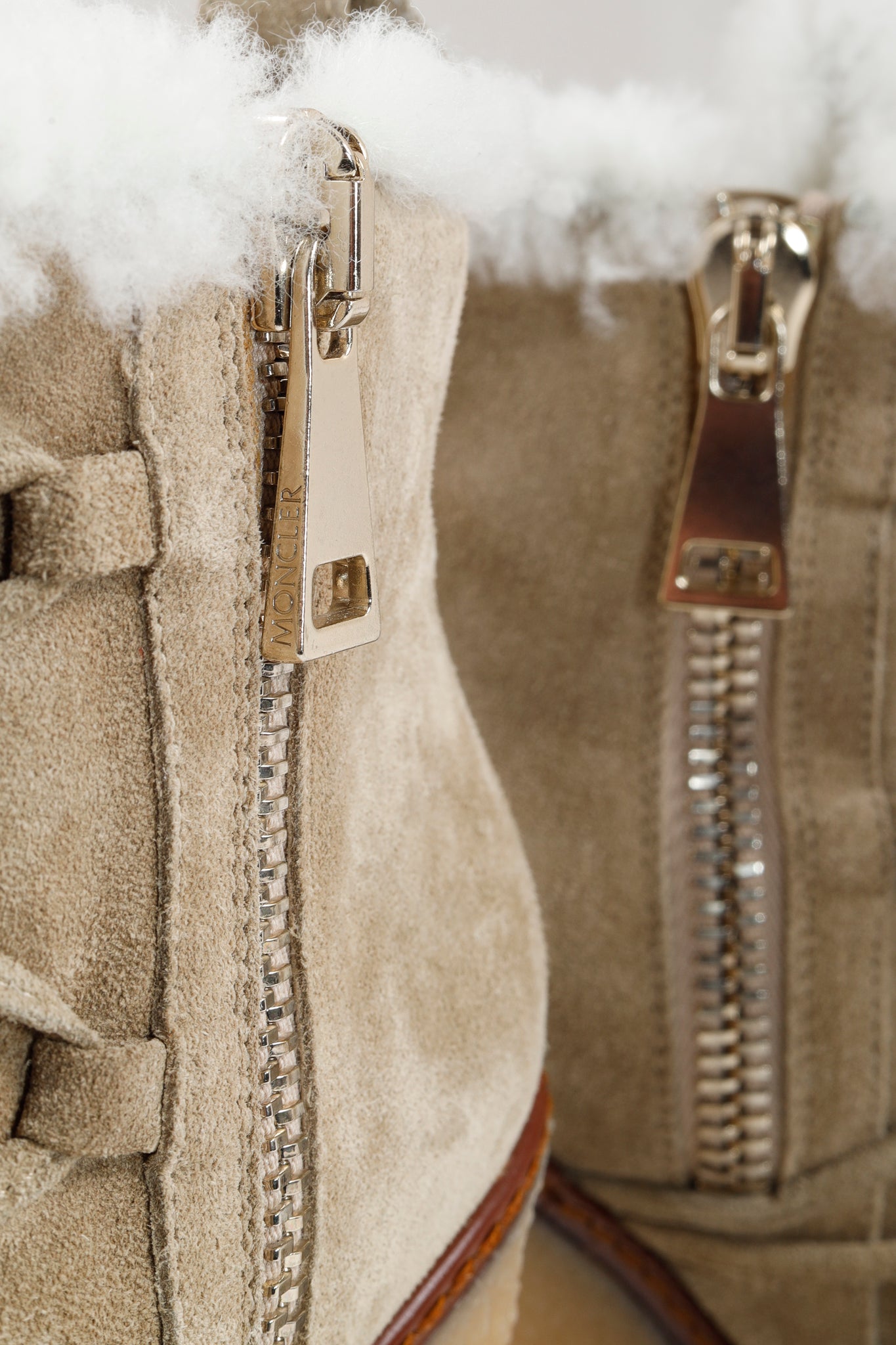 Moncler Osja Tan Shearling Lace-Up Zipper Wedge Boots