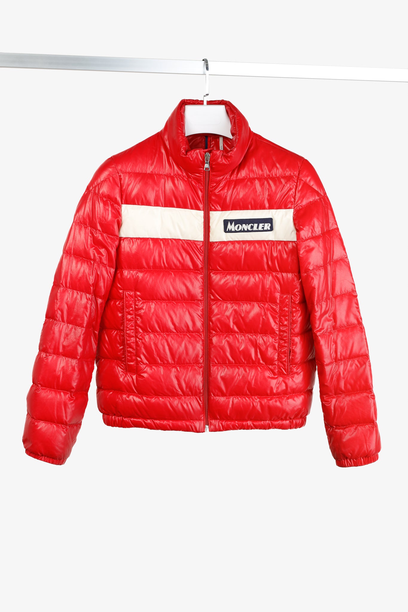 Moncler Petichet Red Stripe Bomber Down-Fill Puffer Jacket