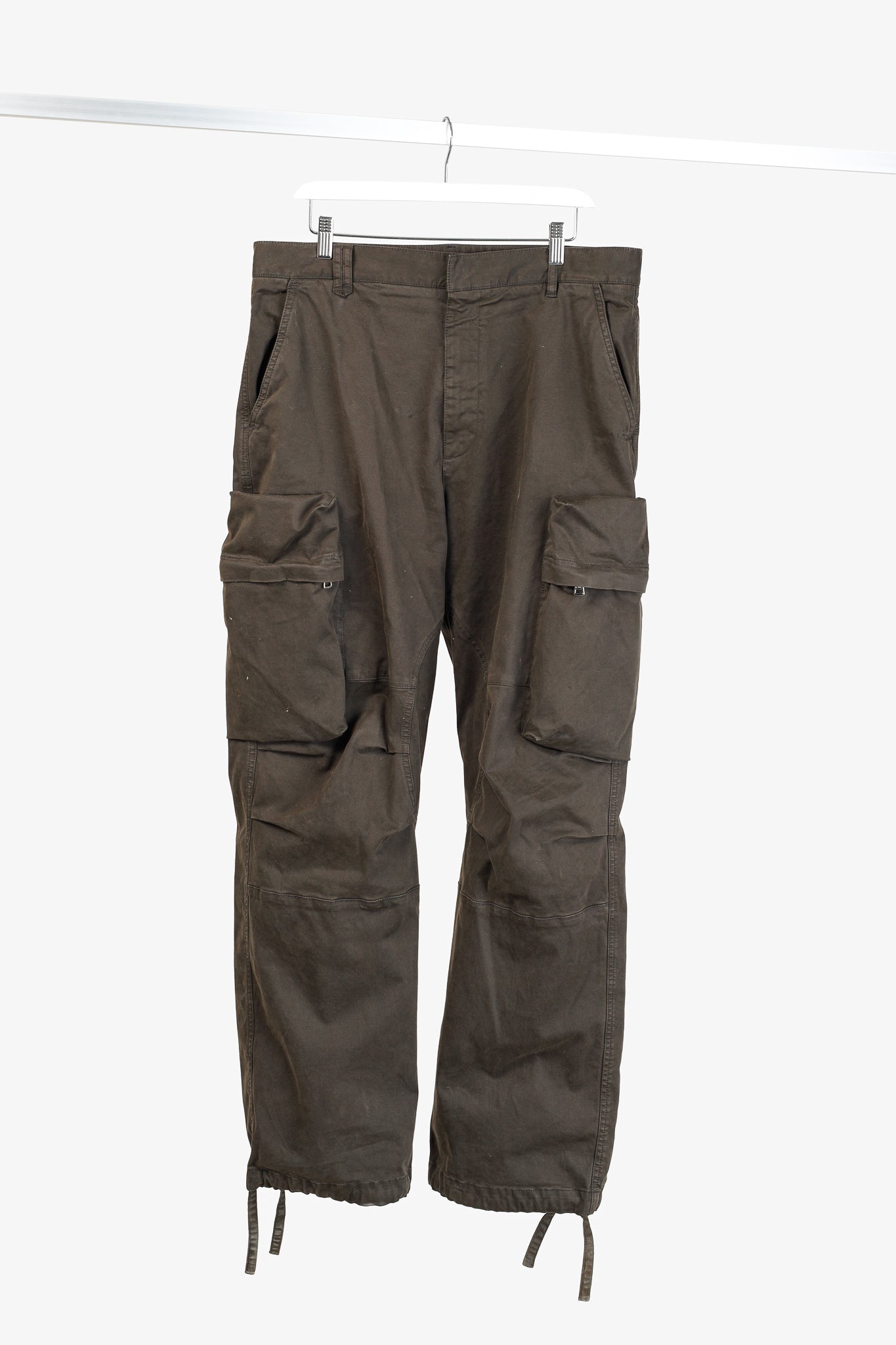 Moncler Military Khaki Green Wide-Leg Stretch-Cotton Cargo Trousers