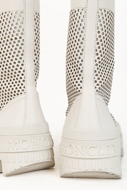 Moncler Carinne Beige Perforated Leather Lace-Up Boots