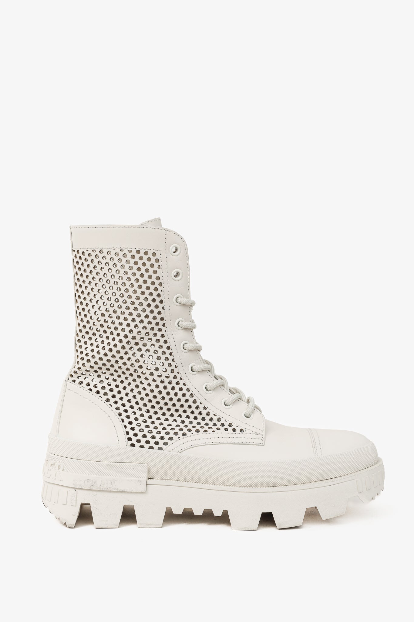 Moncler Carinne Beige Perforated Leather Lace-Up Boots