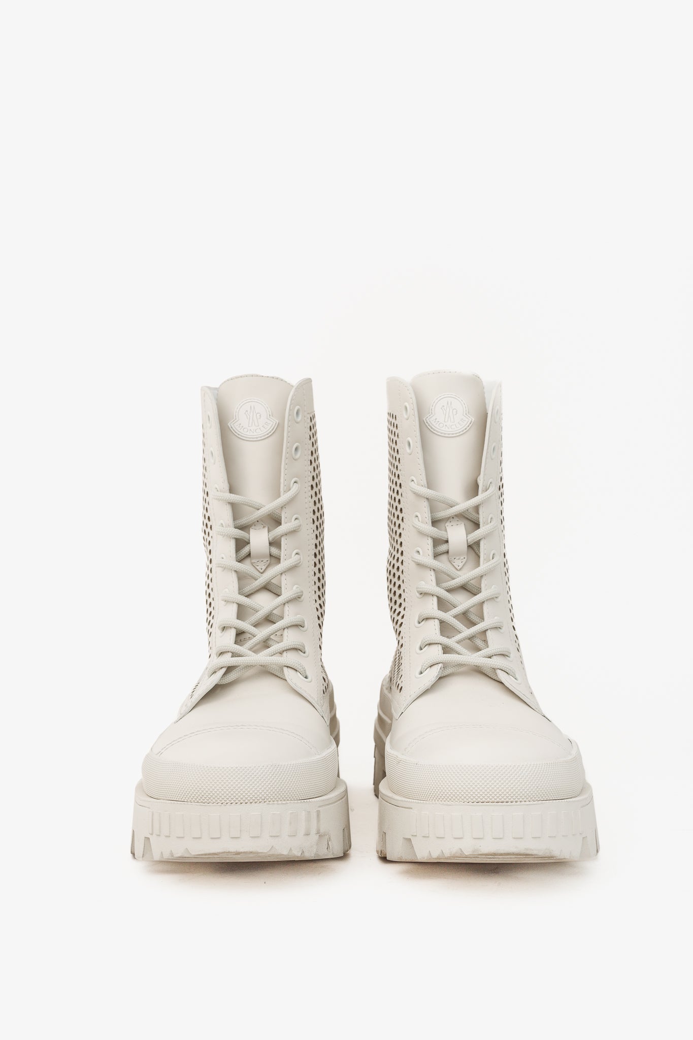 Moncler Carinne Beige Perforated Leather Lace-Up Boots