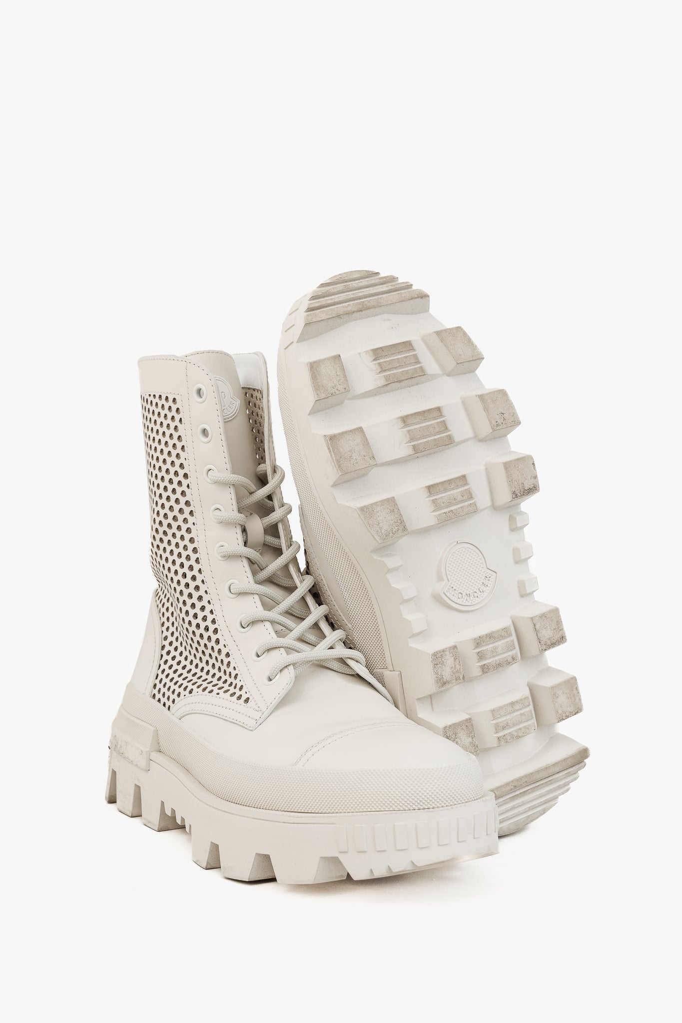 Moncler Carinne Beige Perforated Leather Lace-Up Boots