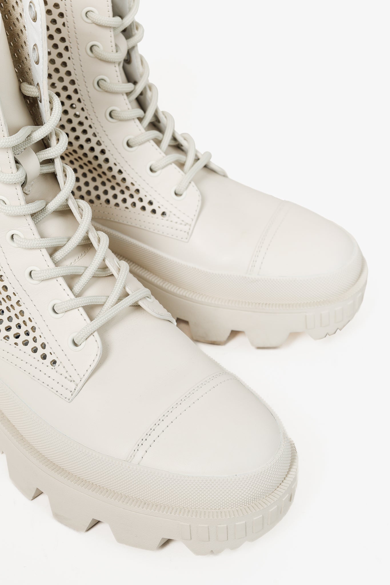 Moncler Carinne Beige Perforated Leather Lace-Up Boots