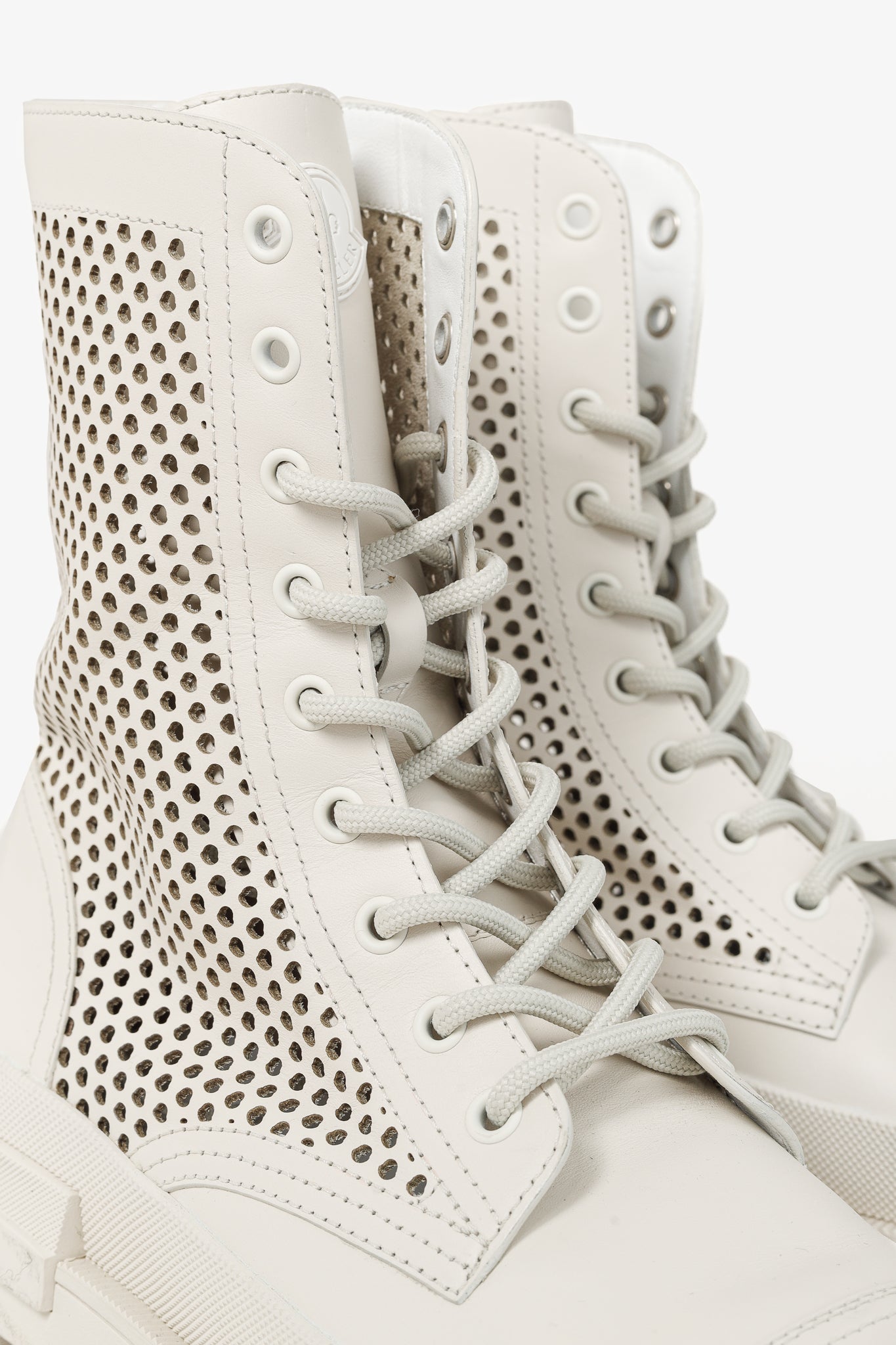 Moncler Carinne Beige Perforated Leather Lace-Up Boots