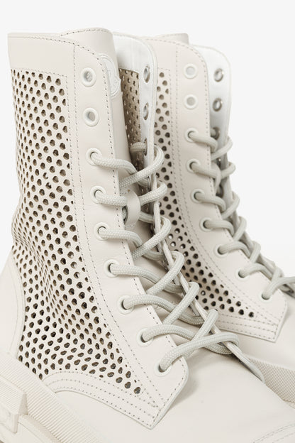 Moncler Carinne Beige Perforated Leather Lace-Up Boots