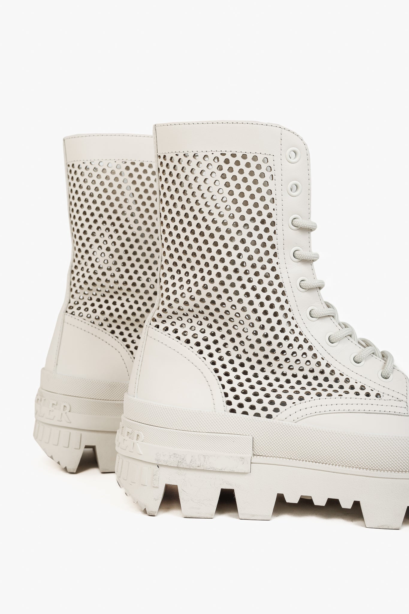 Moncler Carinne Beige Perforated Leather Lace-Up Boots
