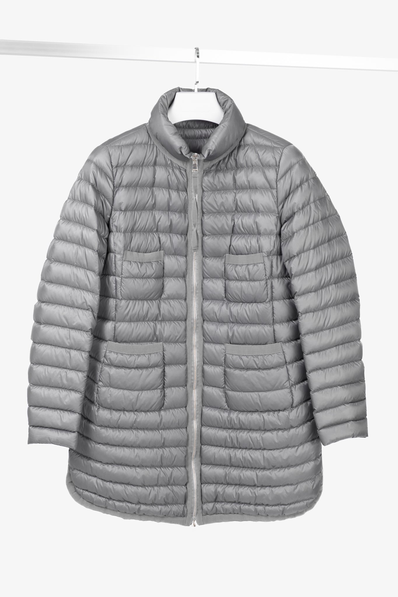 Moncler Longue Saison Bogue Grey Nylon Puffer Coat