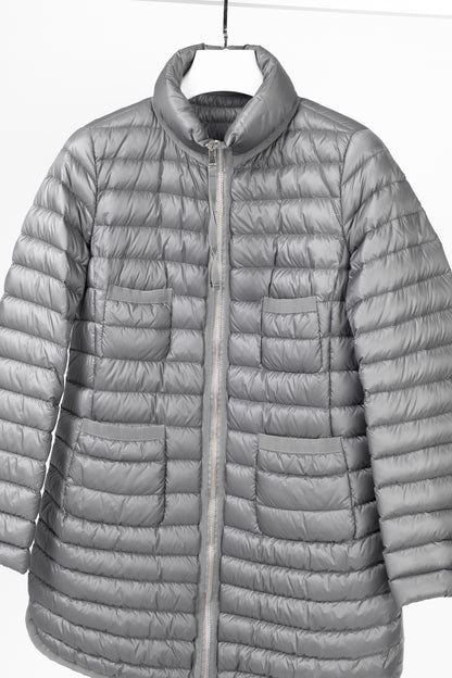Moncler Longue Saison Bogue Grey Nylon Puffer Coat