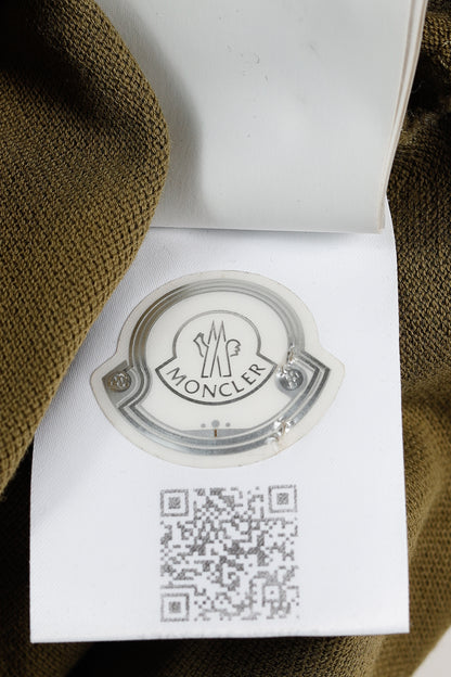 Moncler Maglia Polo Manica Corta Khaki Tricolour-Trimmed Organic Cotton Polo Shirt