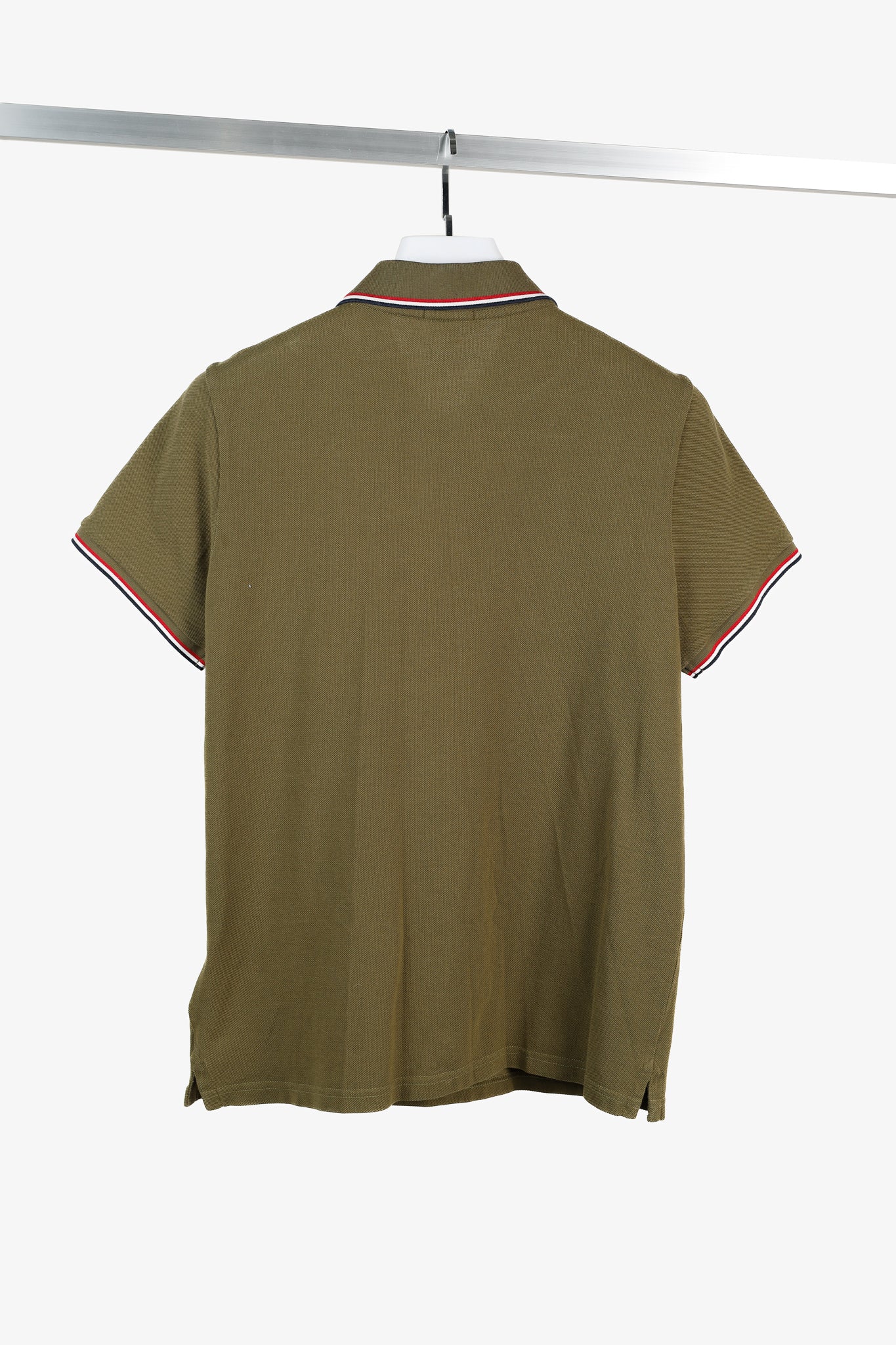 Moncler Maglia Polo Manica Corta Khaki Tricolour-Trimmed Organic Cotton Polo Shirt