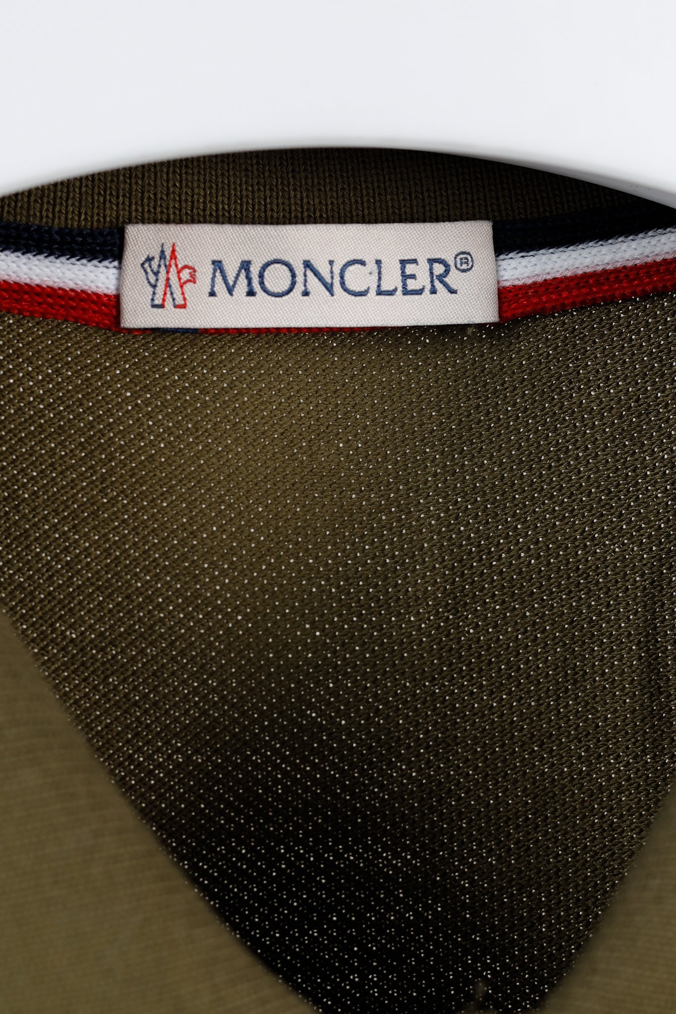 Moncler Maglia Polo Manica Corta Khaki Tricolour-Trimmed Organic Cotton Polo Shirt