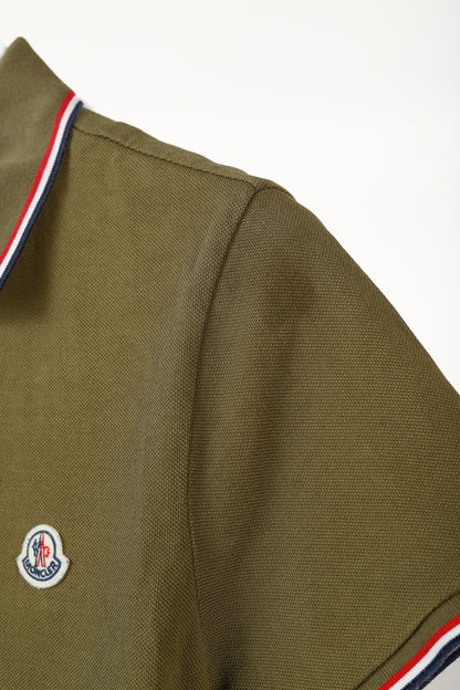 Moncler Maglia Polo Manica Corta Khaki Tricolour-Trimmed Organic Cotton Polo Shirt
