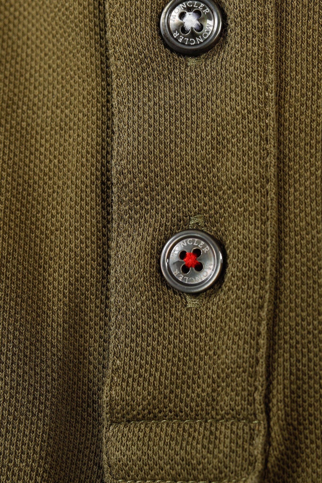 Moncler Maglia Polo Manica Corta Khaki Tricolour-Trimmed Organic Cotton Polo Shirt