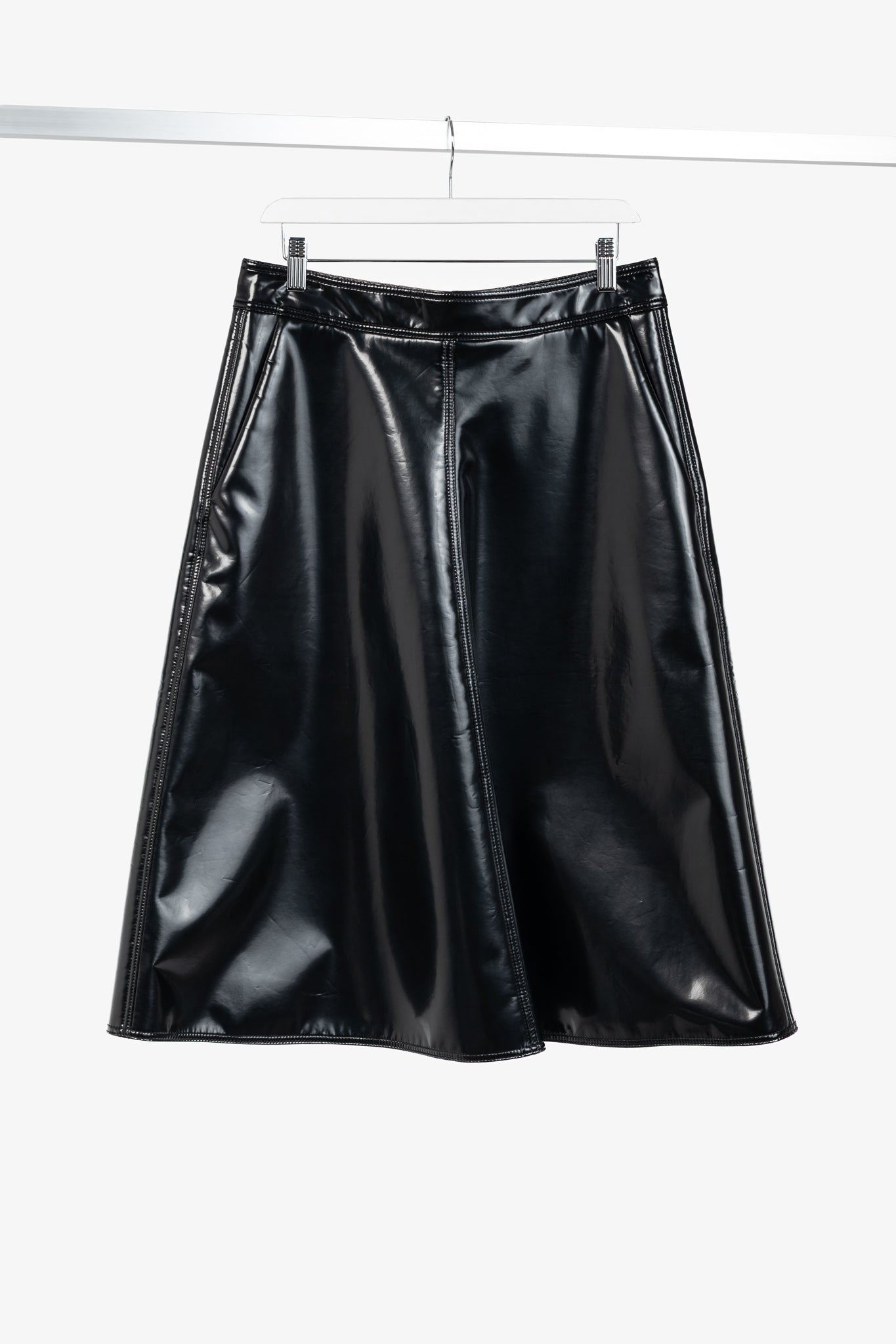 Moncler Genius 2 Moncler 1952 Black Faux-Leather A-Line Midi Skirt