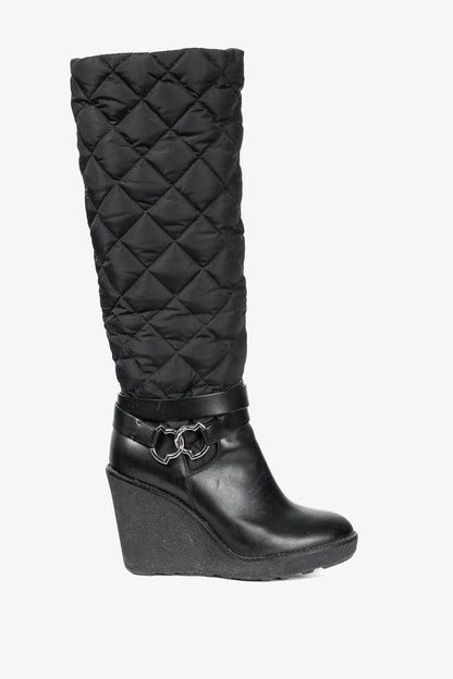 Moncler New Cernobbio Black Quilted Leather Wedge Boots