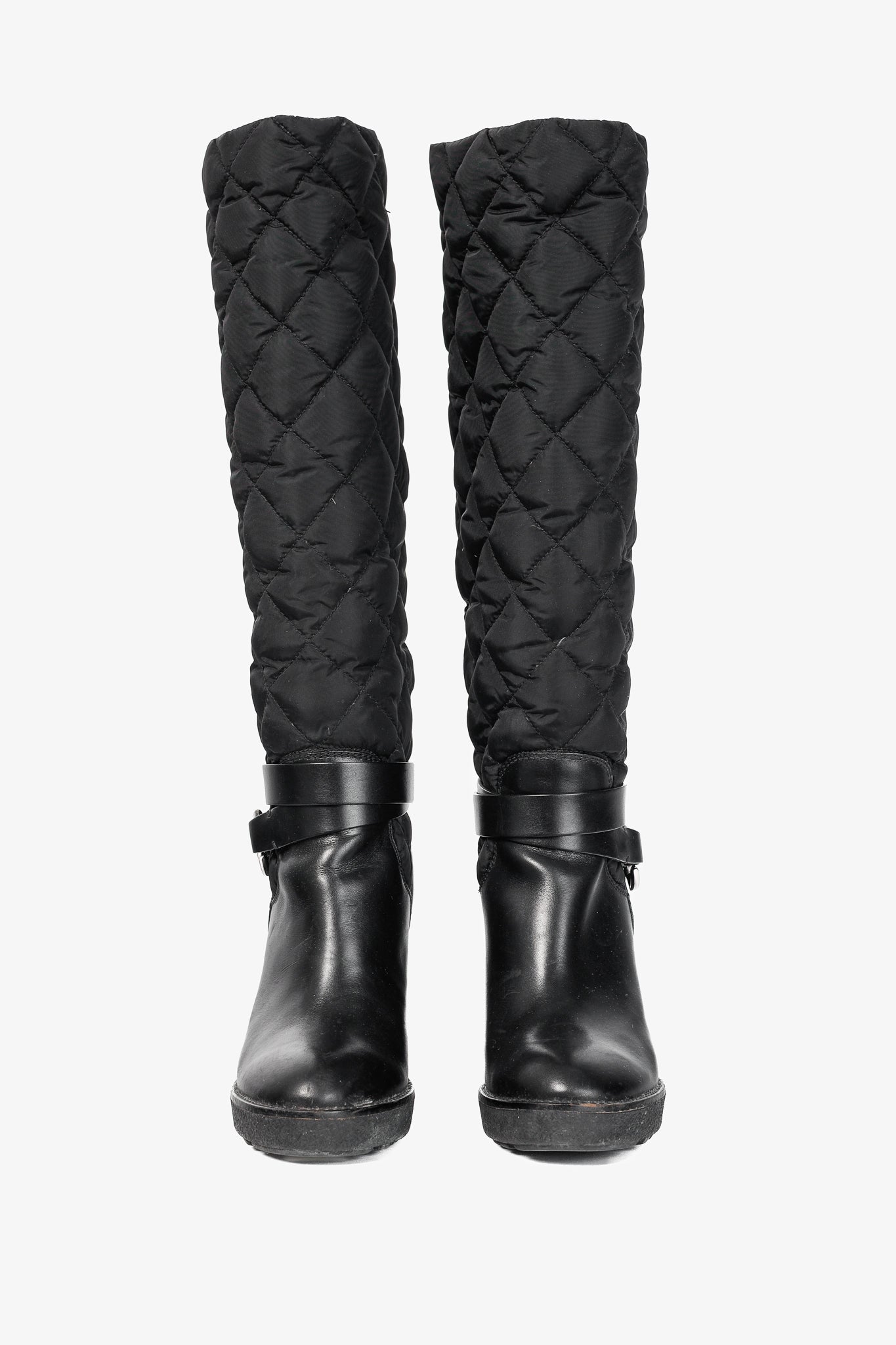 Moncler New Cernobbio Black Quilted Leather Wedge Boots