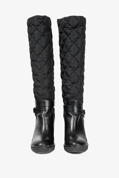Moncler New Cernobbio Black Quilted Leather Wedge Boots
