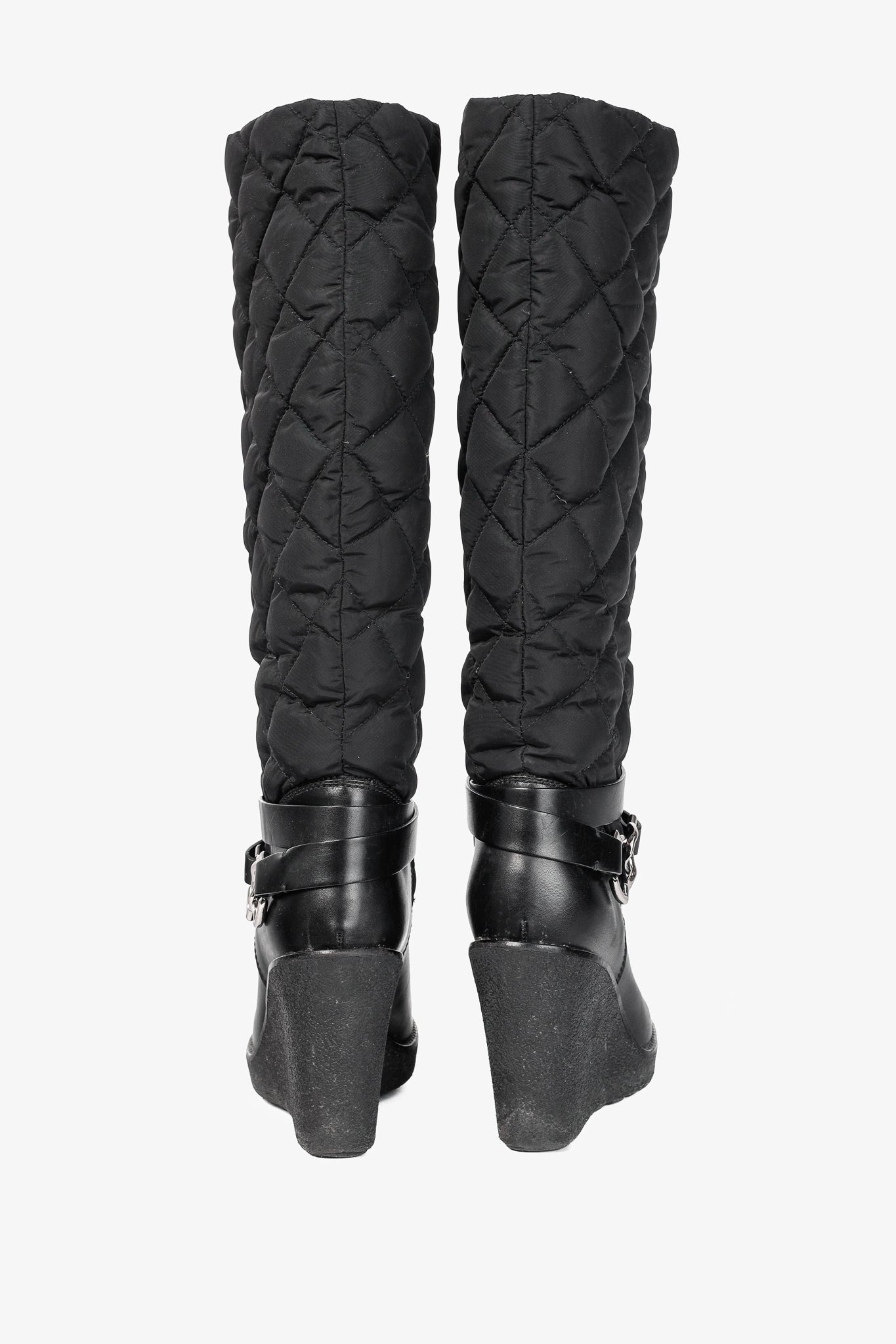 Moncler New Cernobbio Black Quilted Leather Wedge Boots