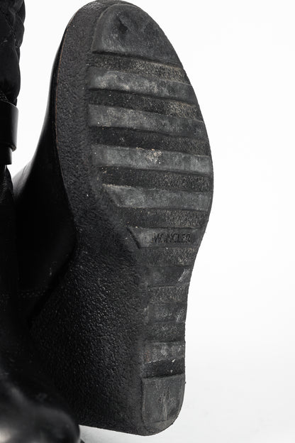Moncler New Cernobbio Black Quilted Leather Wedge Boots