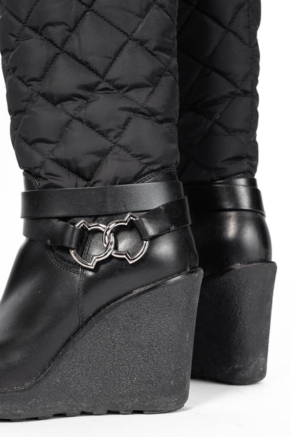 Moncler New Cernobbio Black Quilted Leather Wedge Boots