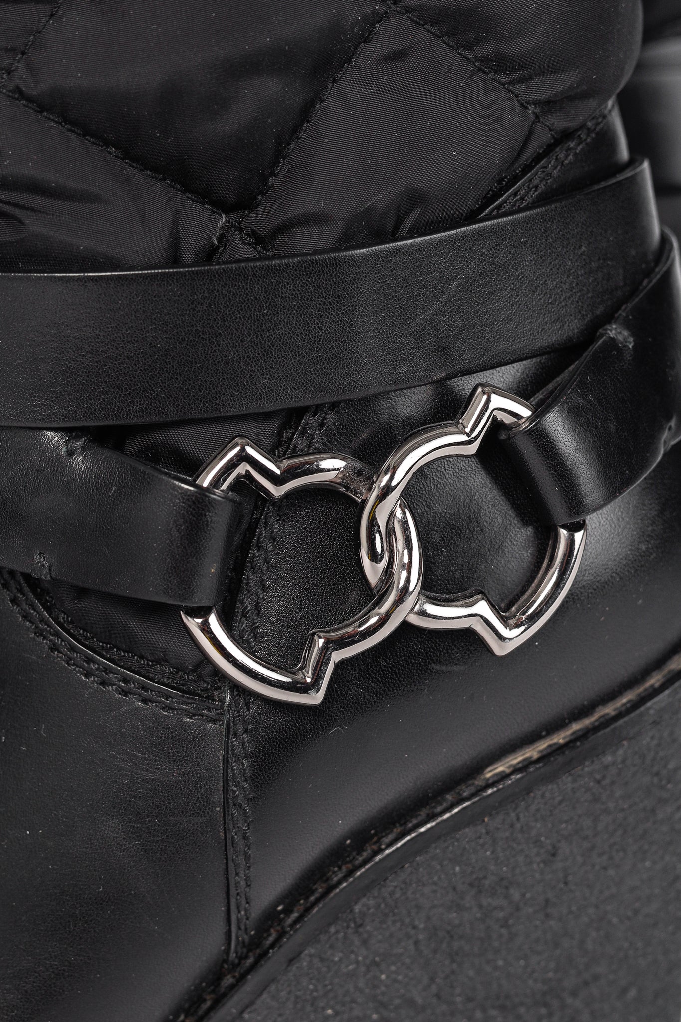 Moncler New Cernobbio Black Quilted Leather Wedge Boots