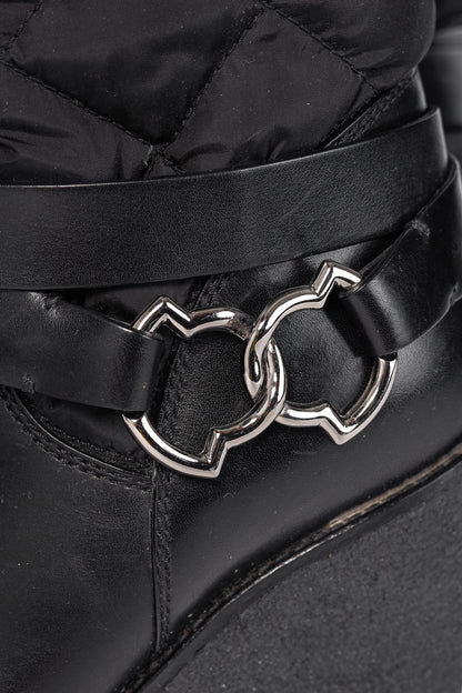 Moncler New Cernobbio Black Quilted Leather Wedge Boots