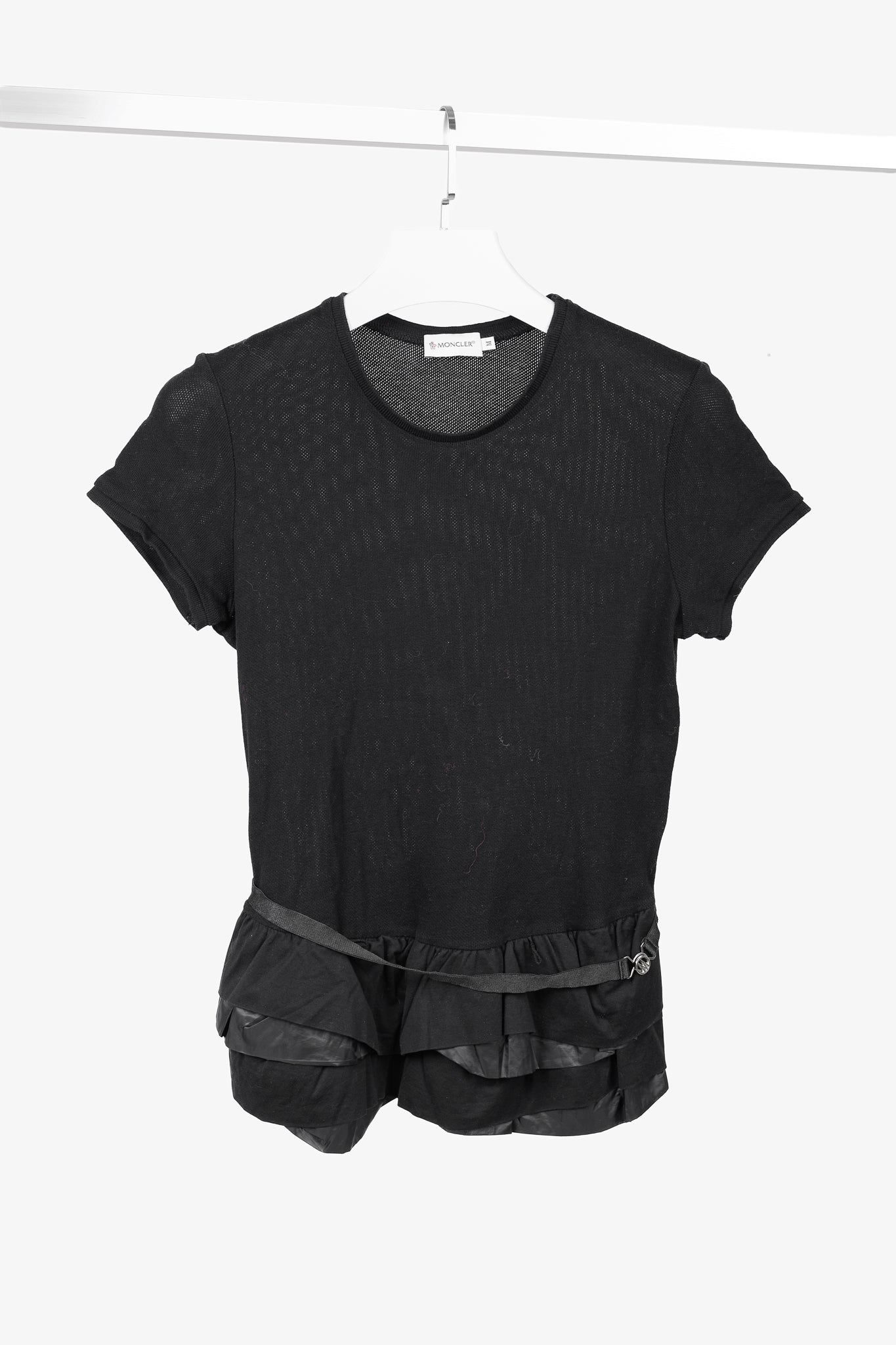 Moncler Black Cotton Ruffled Peplum T-Shirt
