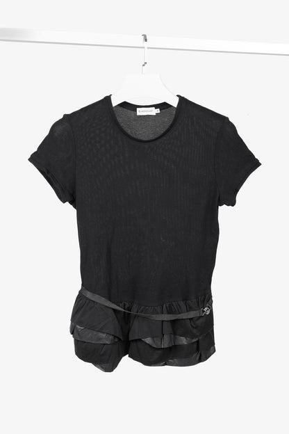 Moncler Black Cotton Ruffled Peplum T-Shirt