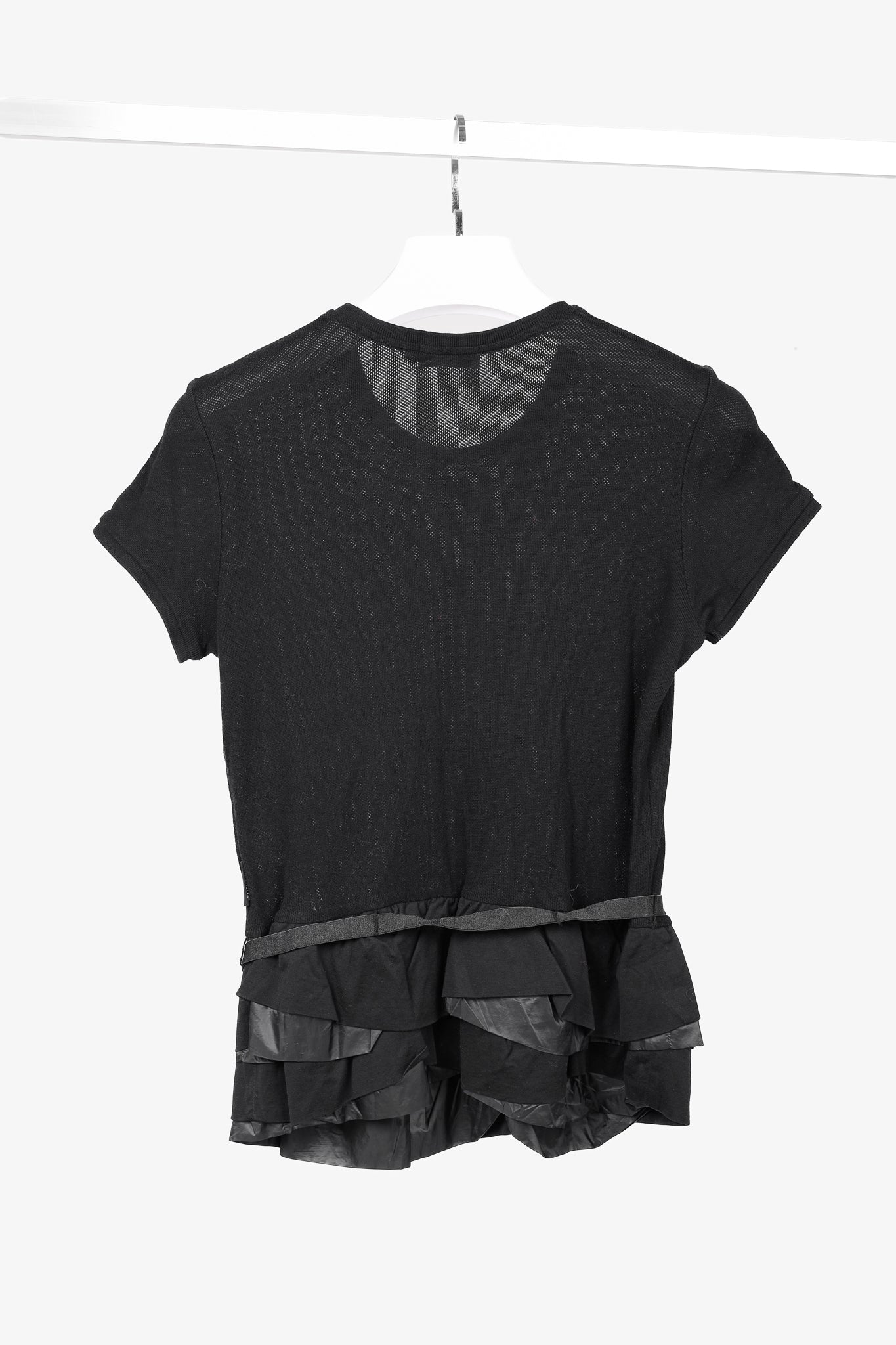 Moncler Black Cotton Ruffled Peplum T-Shirt