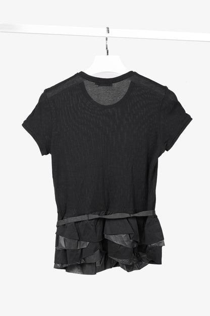 Moncler Black Cotton Ruffled Peplum T-Shirt