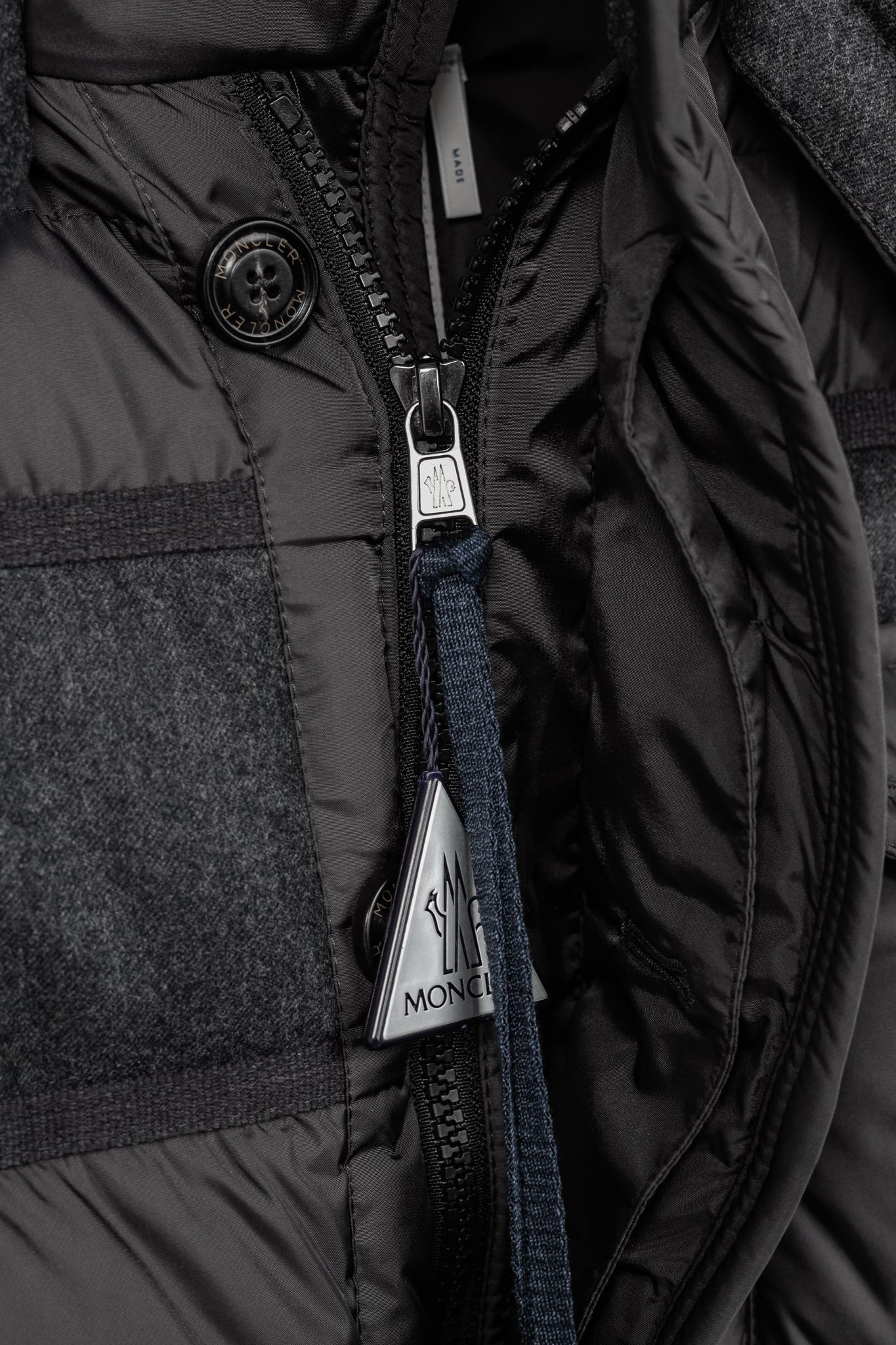 Moncler Ryan Charcoal Nylon & Wool Hooded Down Jacket