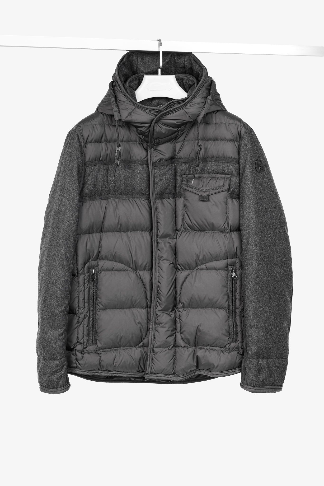Moncler Ryan Charcoal Nylon & Wool Hooded Down Jacket