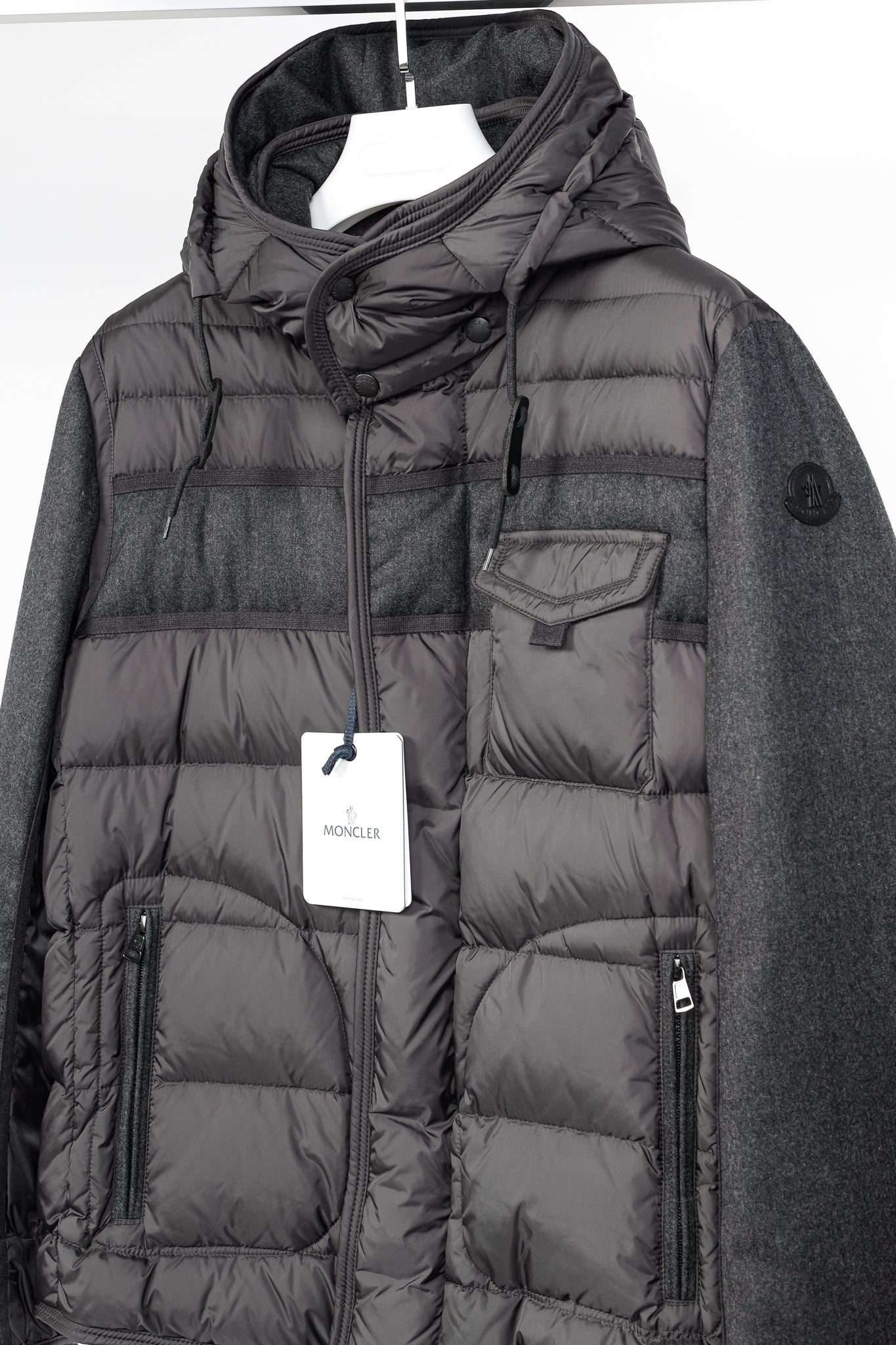 Moncler Ryan Charcoal Nylon & Wool Hooded Down Jacket