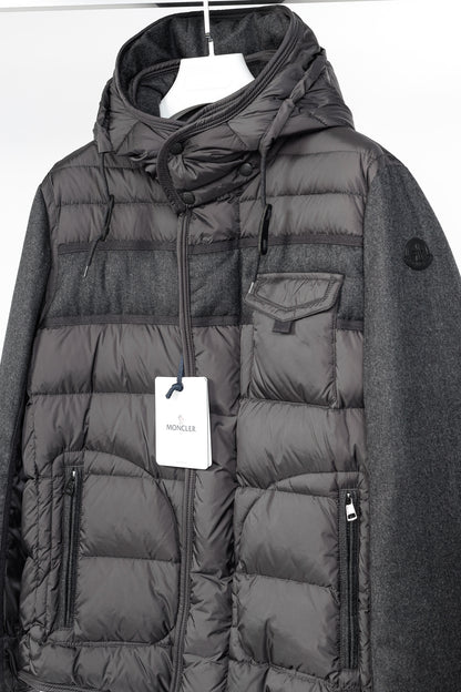 Moncler Ryan Charcoal Nylon & Wool Hooded Down Jacket