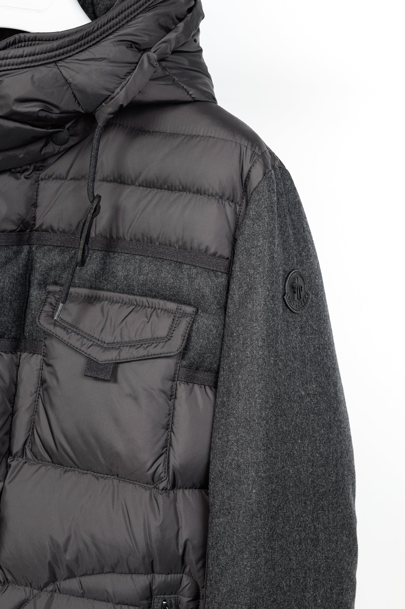 Moncler Ryan Charcoal Nylon & Wool Hooded Down Jacket