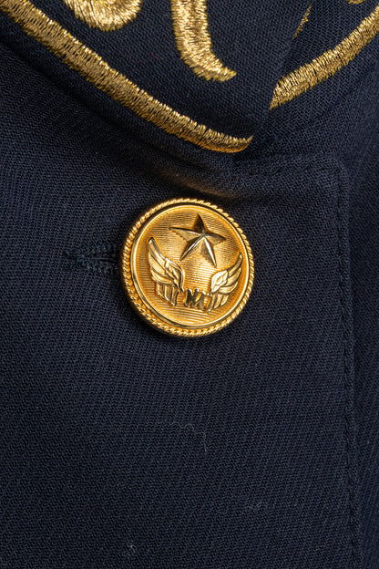 Mondi Vintage Navy Wool-Blend Crepe Gold-Emboidered Jacket