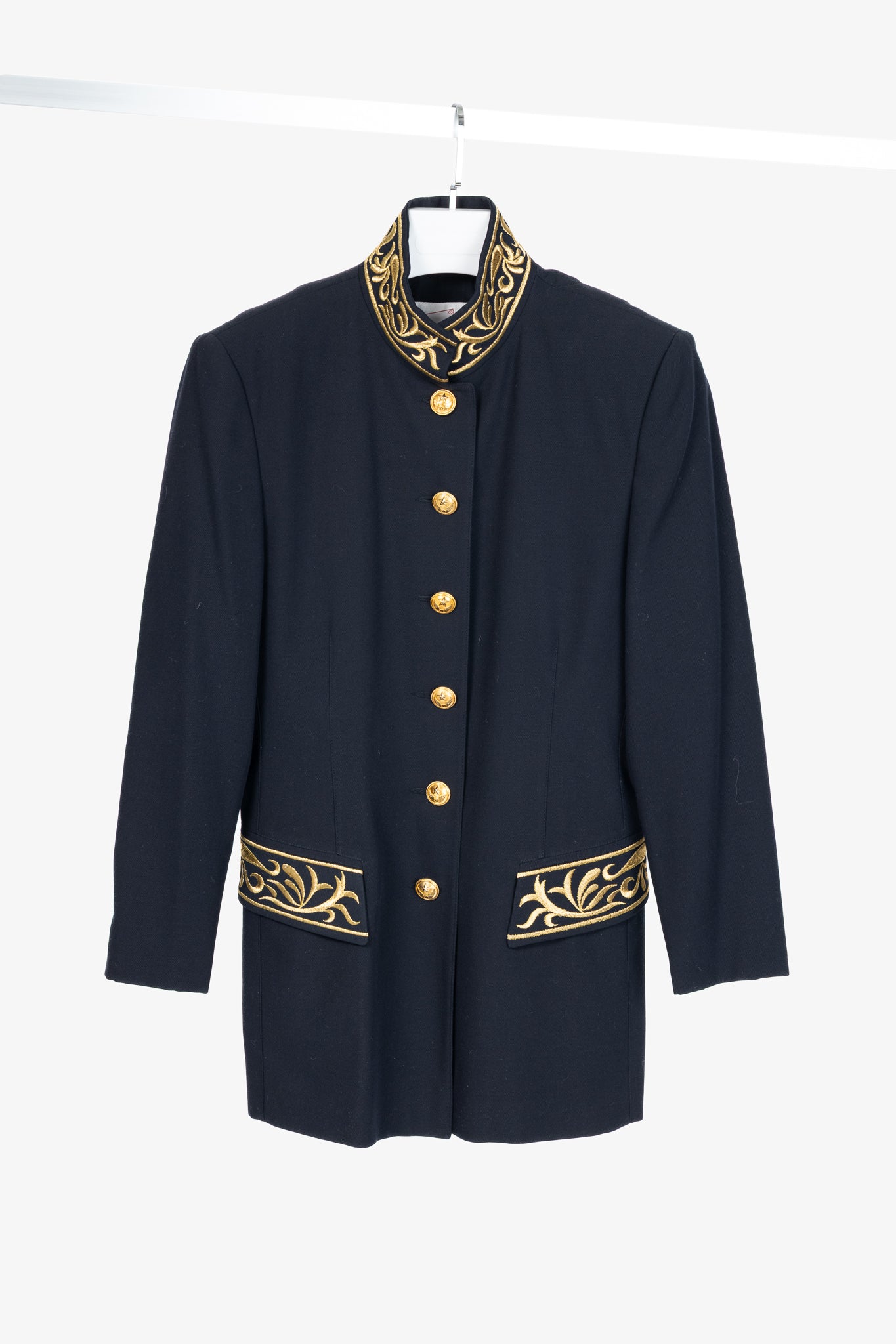 Mondi Vintage Navy Wool-Blend Crepe Gold-Emboidered Jacket