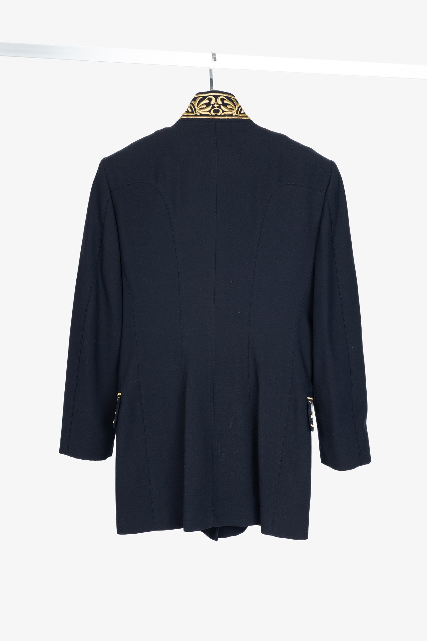 Mondi Vintage Navy Wool-Blend Crepe Gold-Emboidered Jacket