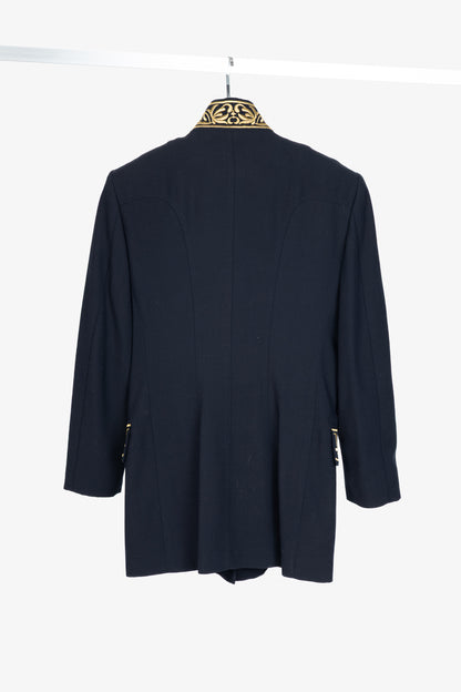 Mondi Vintage Navy Wool-Blend Crepe Gold-Emboidered Jacket