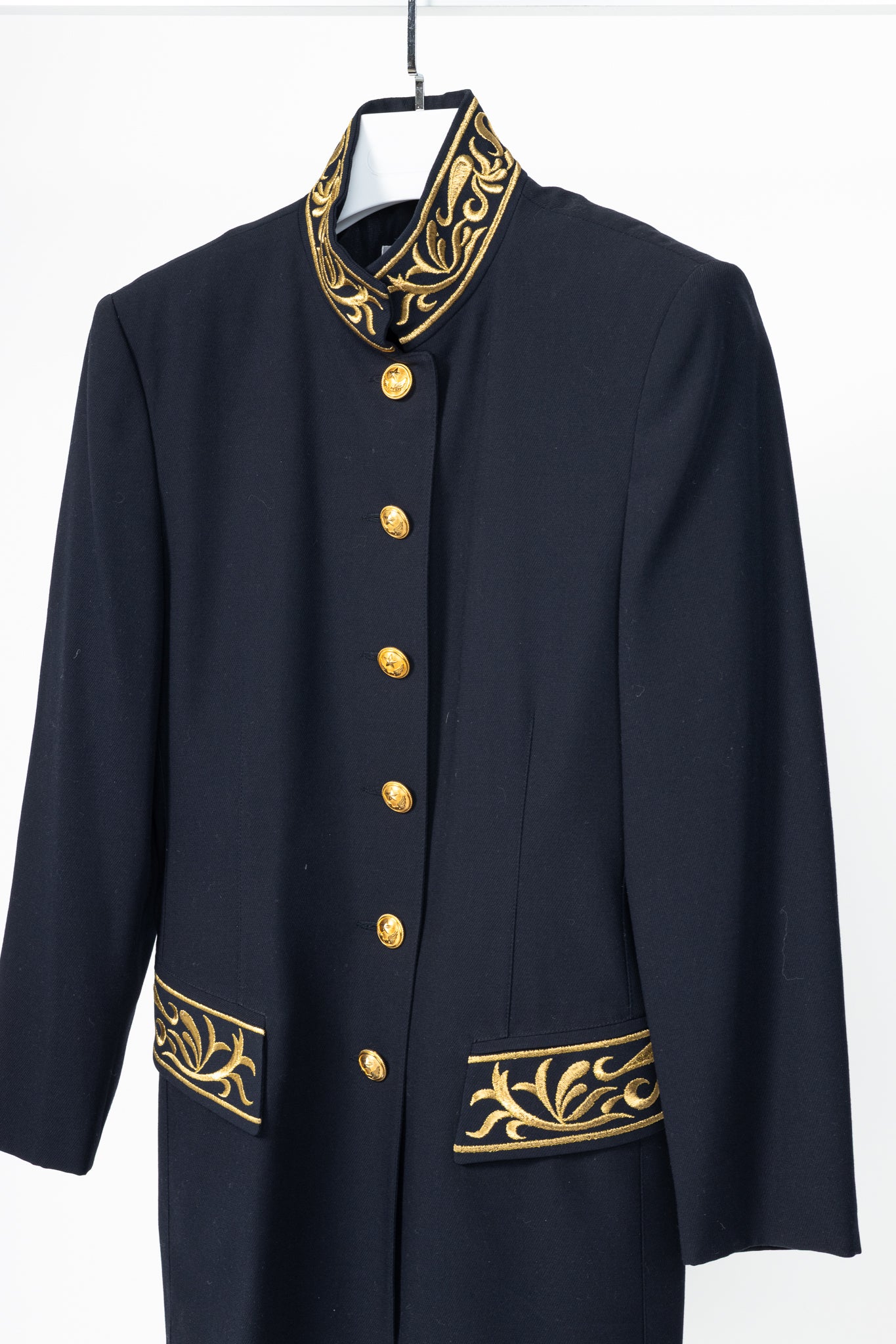 Mondi Vintage Navy Wool-Blend Crepe Gold-Emboidered Jacket