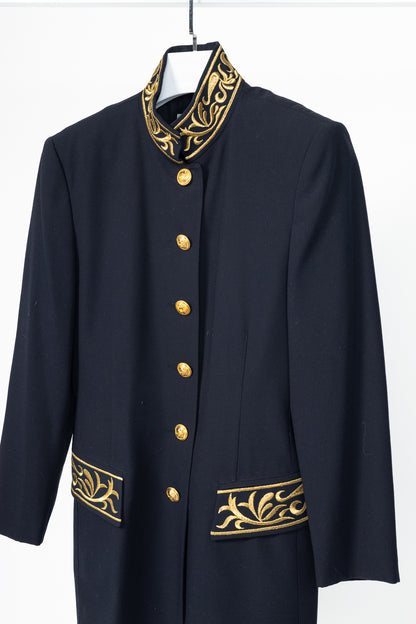 Mondi Vintage Navy Wool-Blend Crepe Gold-Emboidered Jacket