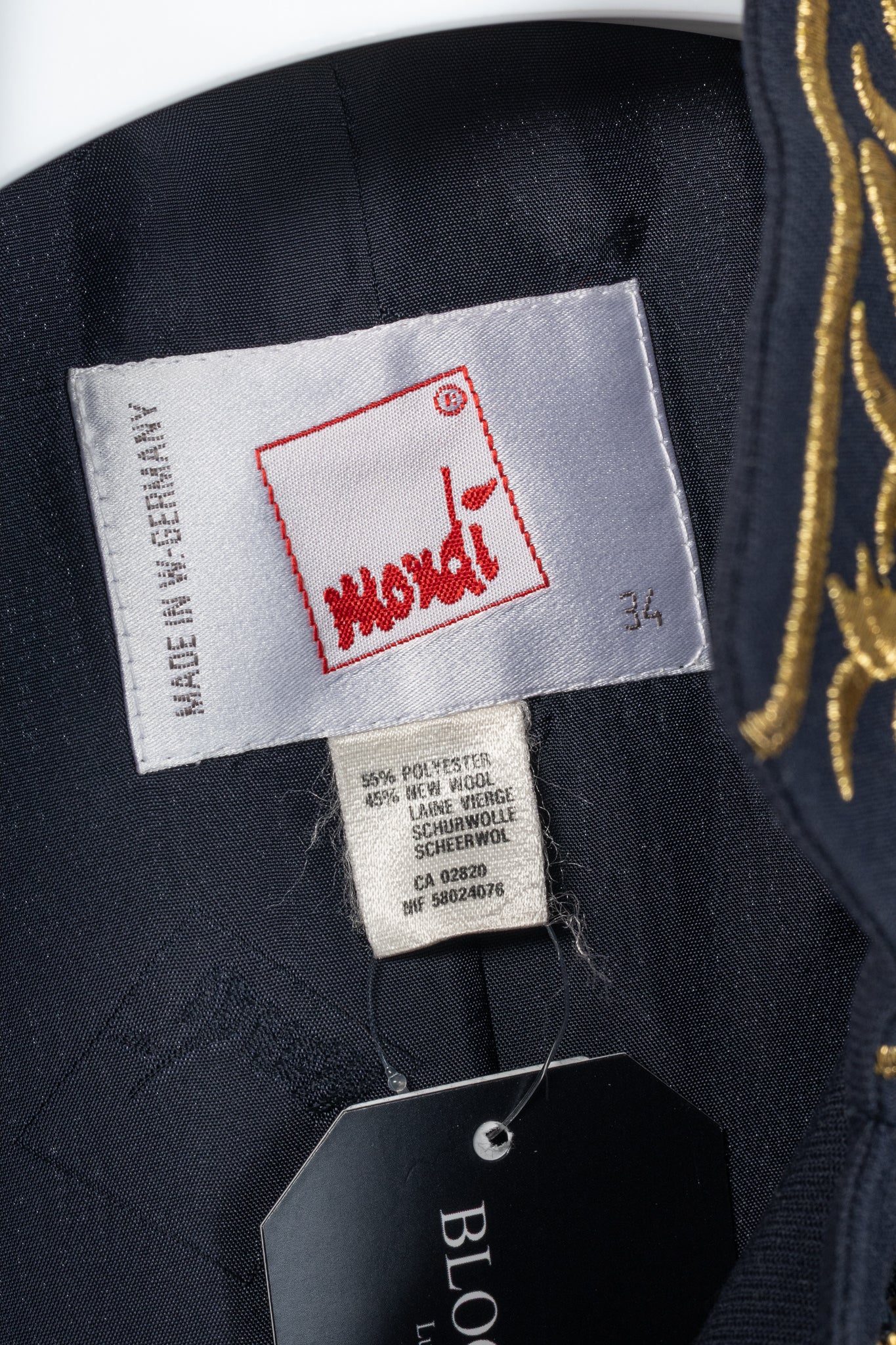Mondi Vintage Navy Wool-Blend Crepe Gold-Emboidered Jacket