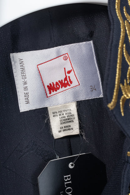 Mondi Vintage Navy Wool-Blend Crepe Gold-Emboidered Jacket