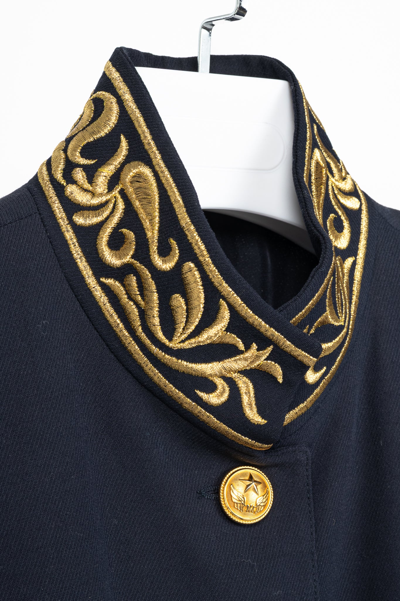 Mondi Vintage Navy Wool-Blend Crepe Gold-Emboidered Jacket