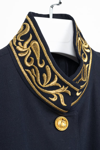 Mondi Vintage Navy Wool-Blend Crepe Gold-Emboidered Jacket