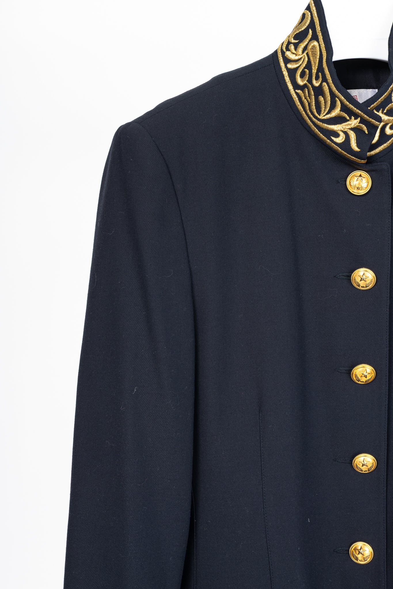 Mondi Vintage Navy Wool-Blend Crepe Gold-Emboidered Jacket