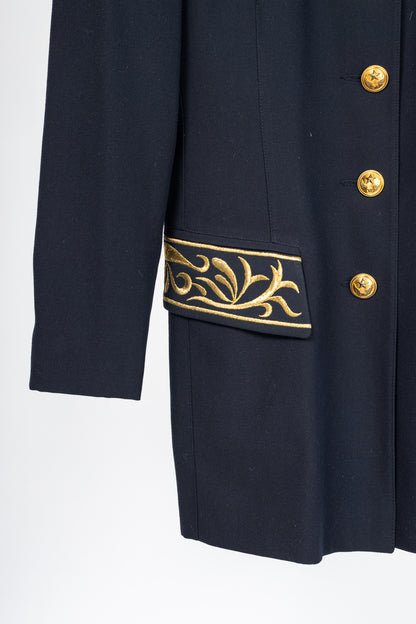 Mondi Vintage Navy Wool-Blend Crepe Gold-Emboidered Jacket