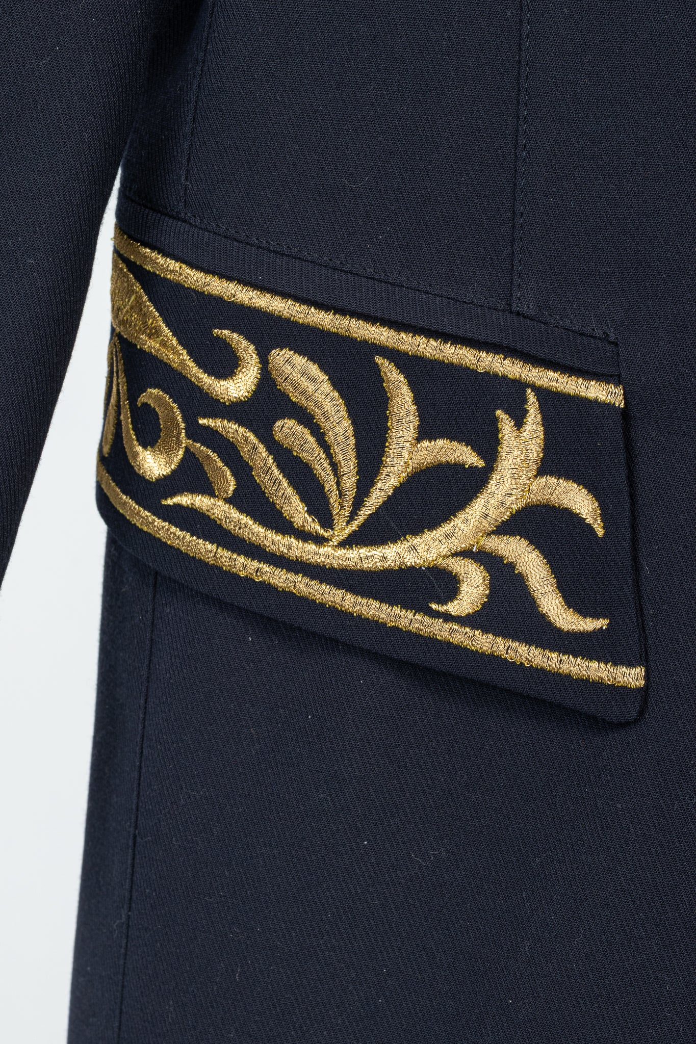Mondi Vintage Navy Wool-Blend Crepe Gold-Emboidered Jacket